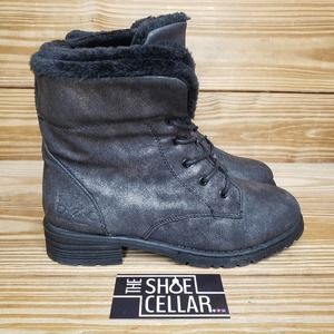 BOC Womens 5 Allysen Black Lace Up Faux Fur Lined Combat / Moto Boots